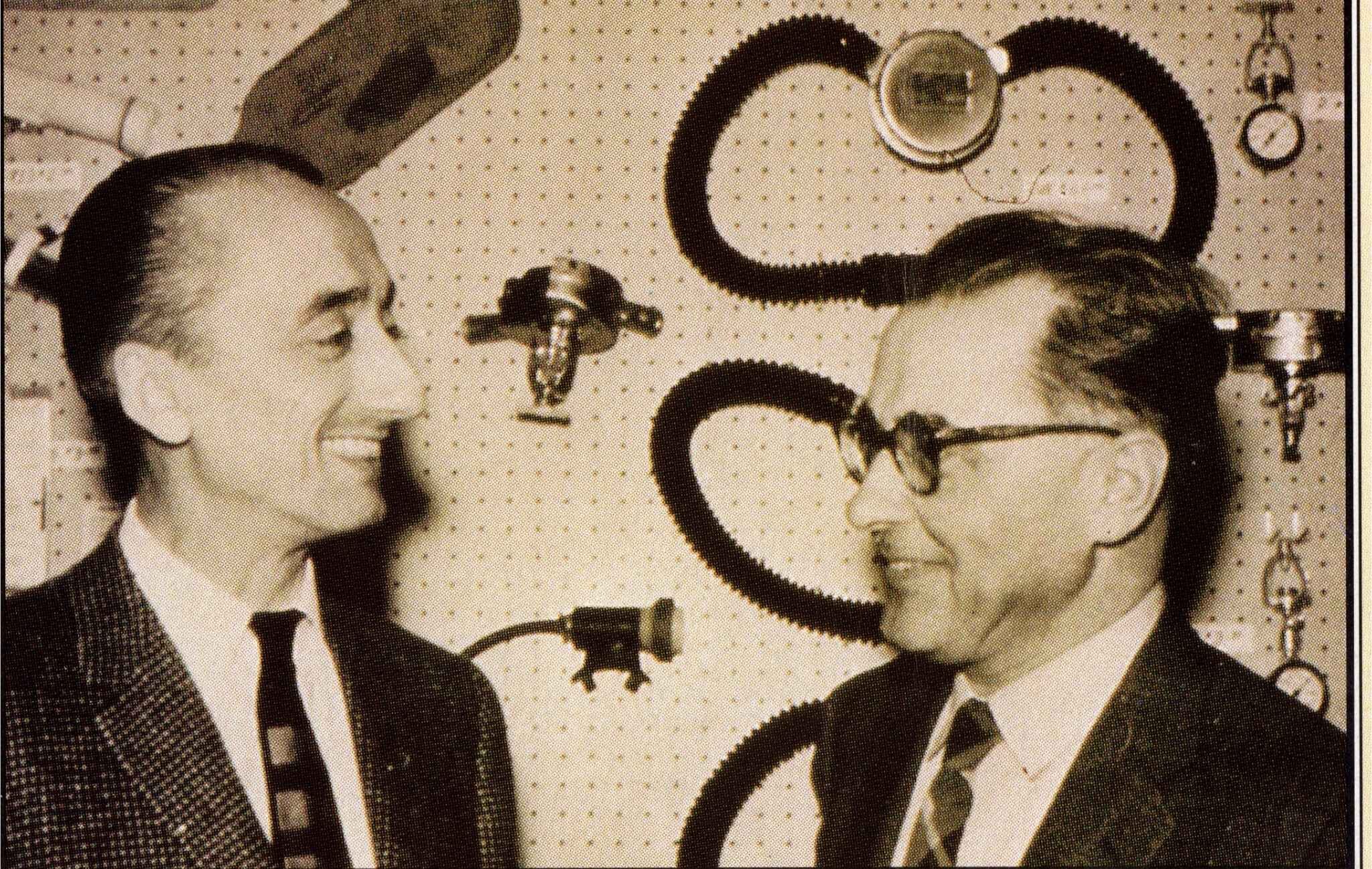 Jacques-Yves Cousteau and engineer Emile Gagnan with the Aqua-Lung in 1943, the invention that revolutionized scuba diving